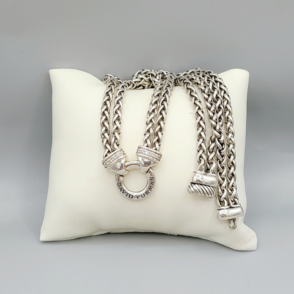David Yurman Double Wheat Chain Diamonds Necklace - Picture 9 of 9